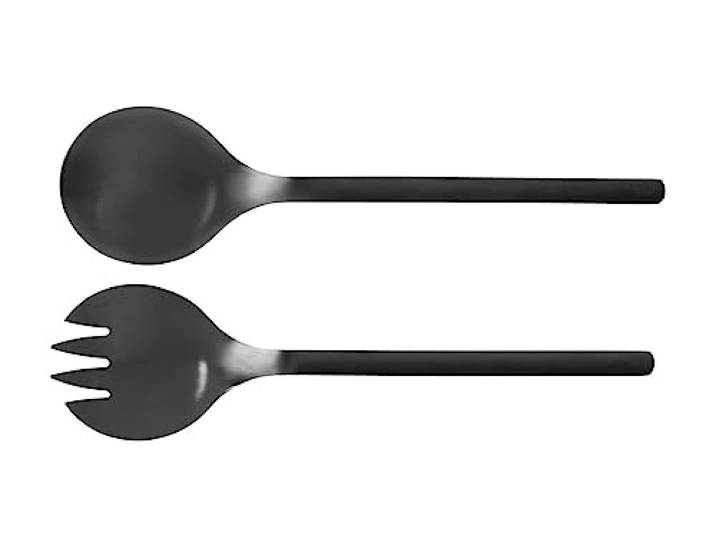 WENKO Salatbesteck Mod. Nagy, 2-teiliges Set, Salatgabel und Servierlöffel aus Edelstahl mit mattem Finish, extra große Aufnahmefläche, BLACK OUTDOOR KITCHEN Zubehör, 29x7,5x0,35 cm, Schwarz
