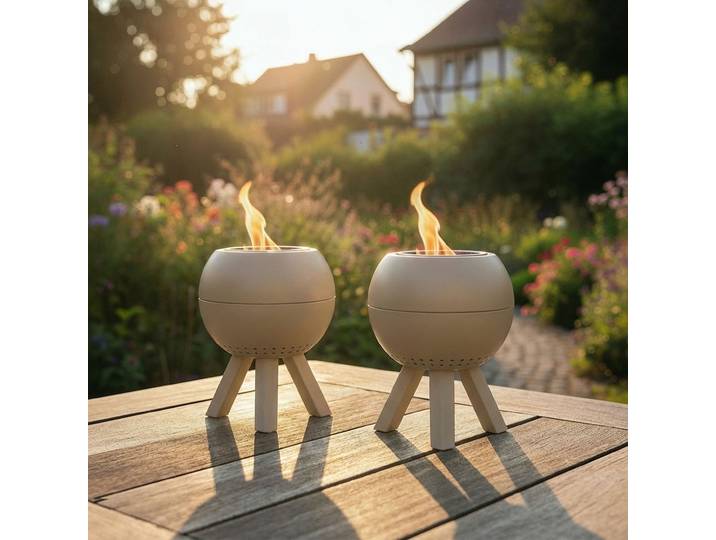 2er-Set Mini Tischfeuer, beige, 22 x 22 x 27 cm