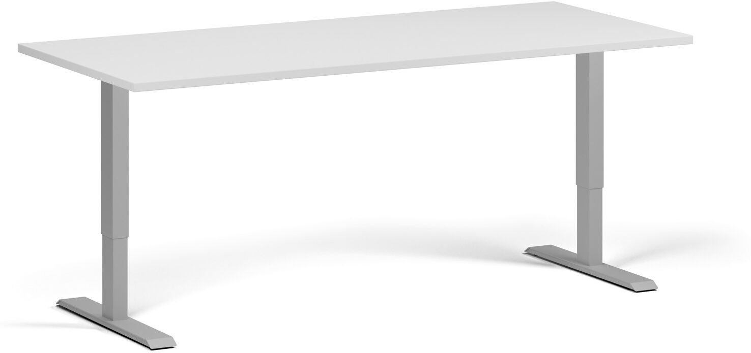 B2B Partner Höhenverstellbarer Schreibtisch, 2 Motoren, 74-121 cm, Tischplatte 180x80 cm, graues Metallgestell, weiß