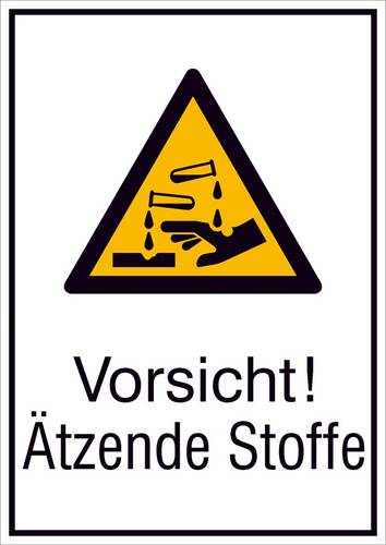 Warn-Kombischild Vorsicht! Ätzende Stoffe Aluminium (B x H) 131mm x 185mm ISO 7010 1St.