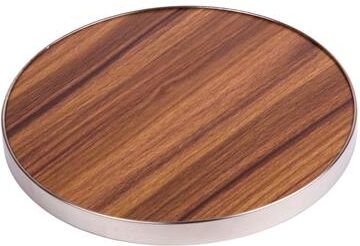 Creative Labs Home 7-Inch Round Trivet & Serving Board with Acacia Finish and Stainless Steel Rim