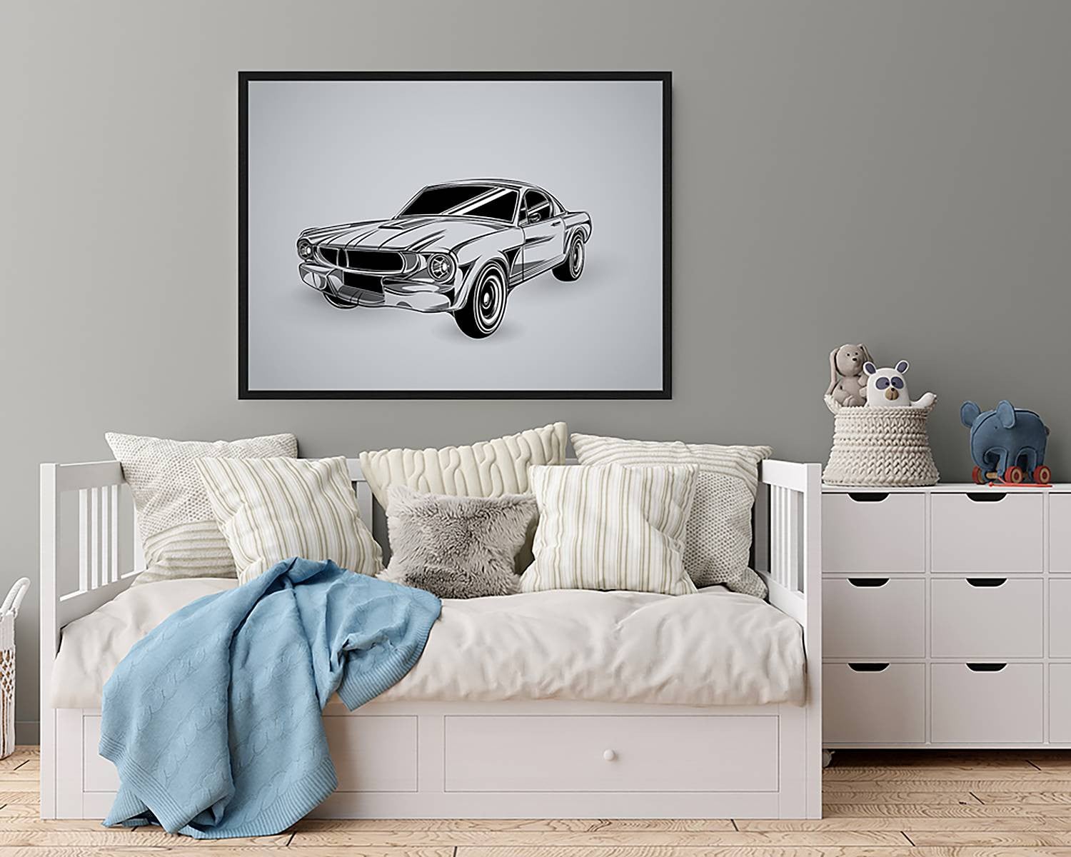 home24 Vintage Car Drawing Wanddecoratie, Meerdere Kleuren, 63 x 83 cm