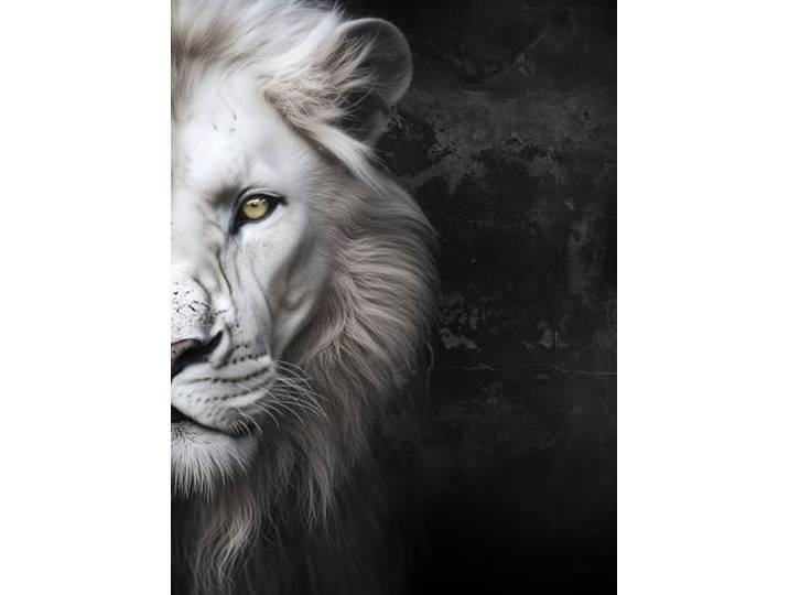 STYLER Leinwandbild White Lion 60 x 80 cm I Majestätischer Weißer Löwe Fotokunst Schwarz-Weiß I Wandbild Wohnzimmer Schlafzimmer Büro I Moderne Wanddeko auf Keilrahmen