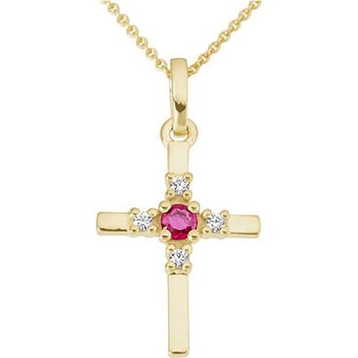 Kettenanhänger FIRETTI "Schmuck Geschenk Gold 333 Halsschmuck Anhänger Kreuz", gold (gelbgoldfarben, rot, rot), Schmuckanhänger, Damen, 0,03 P2 = erkennbare Einschlüsse, Diamanten Gelbgold 333, 0,57 g, Diamanten, Gelbgold 333, Kettenanhänger, mit...
