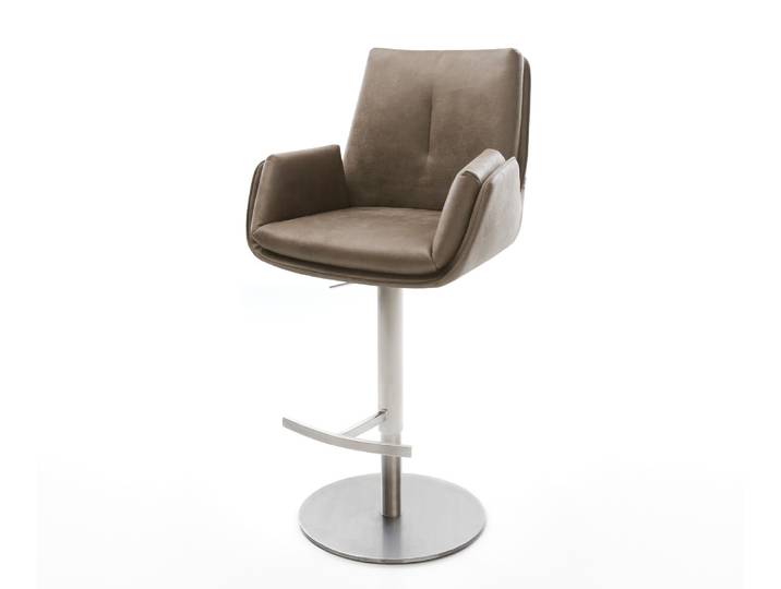 Barstuhl Clea-Flex Mikrofaser Taupe Vintage Drehfuß höhenverstellbar Edelstahl Silberfarben, Barstühle