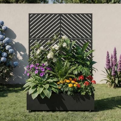 Lumibee Outdoor Trellis Metal Privacy Fence Screen with Planter Box