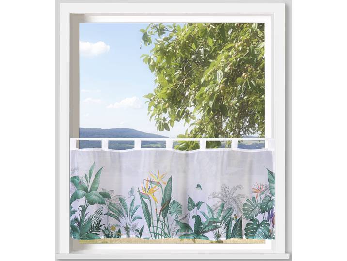 Scheibengardine WECKBRODT Strelitzie Gr. 1, bunt (multi), B:120cm H:45cm, Voile, Polyester, Gardinen, Scheibengardine, Bistro, Voile, bedruckt, transparent, HxB 45x120cm, Gardine, Store