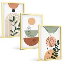 BILDER SET 3er Set - 40x60 cm Goldrahmen - Abstrakte Pflanzenformen