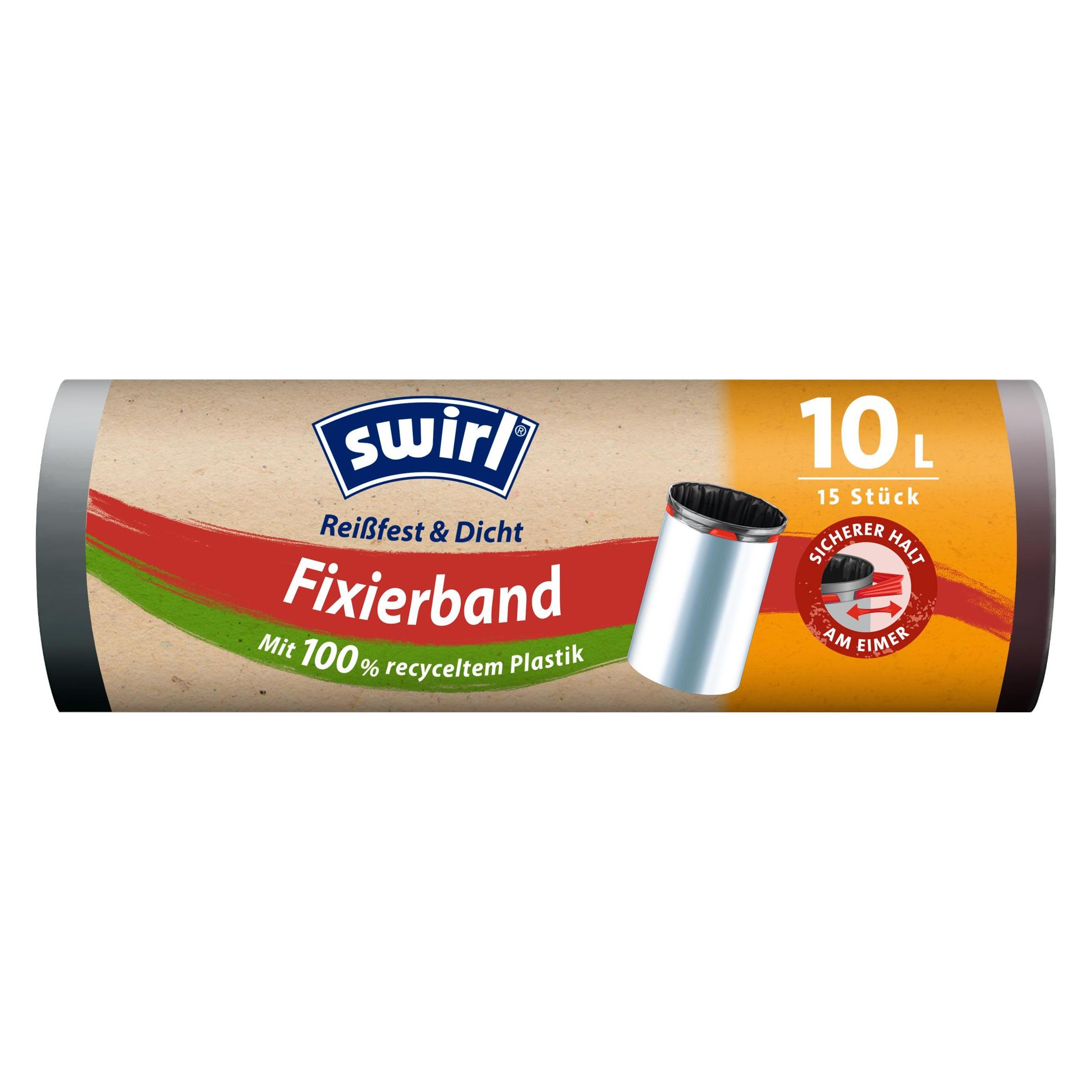 Swirl Mlleimerbeutel, mit Fixierband, schwarz, 10 Liter (15x, 10 l) (4008871216229)