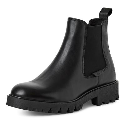 Chelseaboots TAMARIS, Damen, Gr. 39, Textil, schwarz, Glattleder, Schuhe Chelseaboots, Blockabsatz, Businessschuh, Herbstboots zum Schlupfen