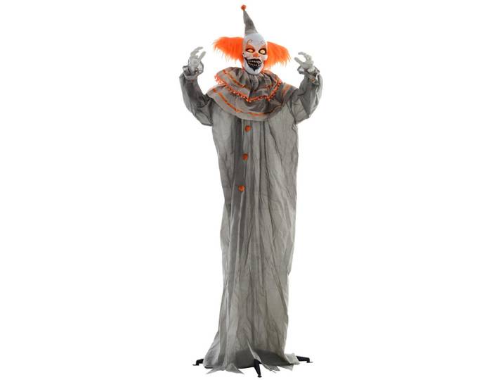 Homcom 183Cm Halloween Dekoration Stehender Clown mit LED-Lichter, Soundfunktion, Orange, Kunststoff, 18x183x65 cm, Dekoration