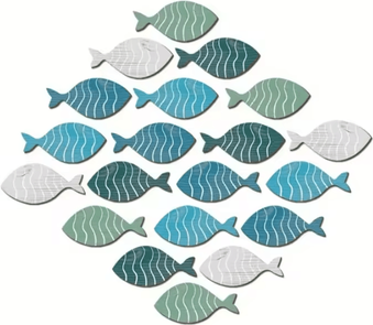 Inspire Curations Coastal Wooden Fish Wall Decor Set 20pcs Nautical Beach Hanging Ornaments Coastal Wooden Fish Wall Decor Set 20pcs Nautical Beach Hanging Ornaments