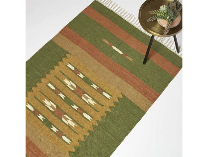 Tapis Kilim en coton et jute vert Lundi 160 x 230 cm
