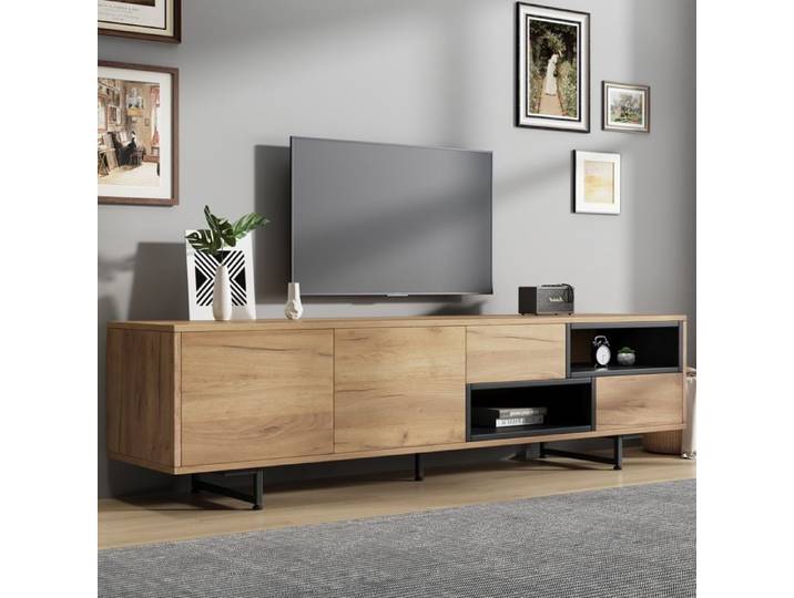 Feuille épaissie Meuble TV bas plusieurs fonctions de rangement panneau de copeaux de bois espace de rangement ouvert avec comp