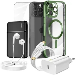 Mayaxess iPhone 16 Pro Max Zubehörset mit Powerbank & Kopfhörer, Handykette, Grün