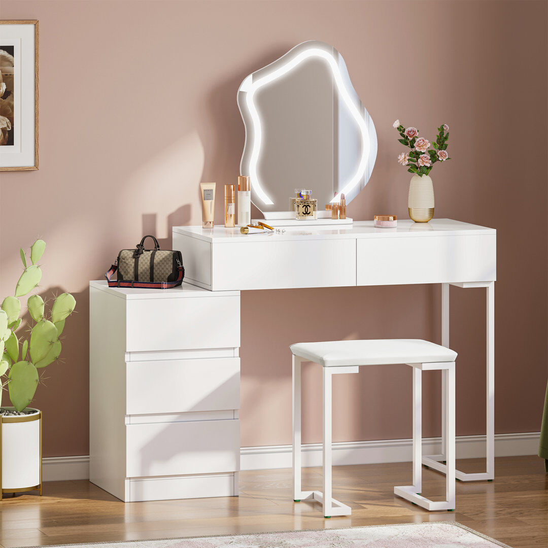 Metro Brenia Dressing Table with Mirror White 131cm H X 105cm W X 36.5cm D