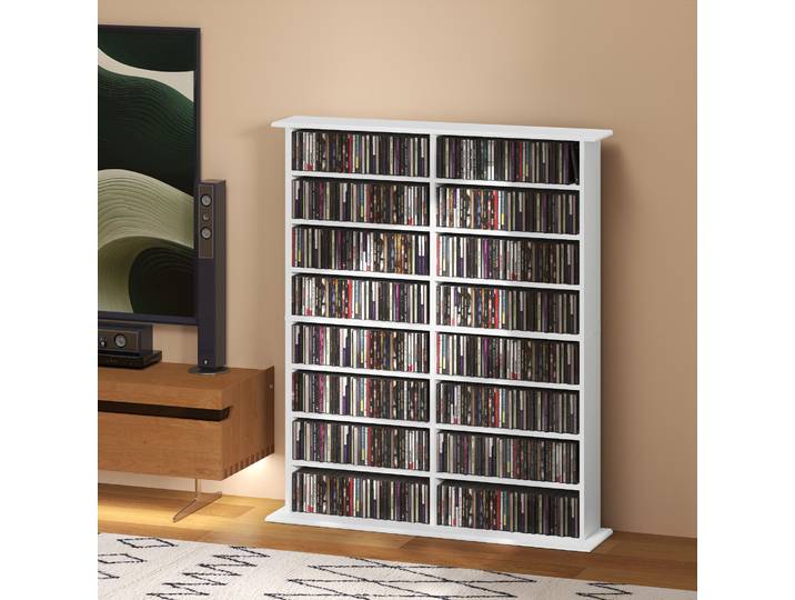 HOMCOM Rangement CD/DVD 16 Compartiments 12 Étagères Blanc