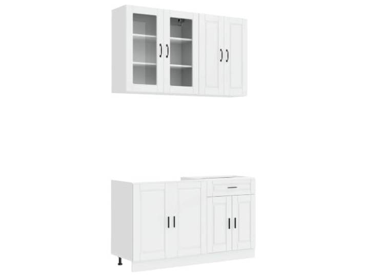 fsahslih Küchenzeile 4-teilig Hochglanz Weiß Küchenschränke Porto Moderne 4-teilige Küchenmöbel Kombination für kleine Küche und Essecke mit Glastür und Schublade.