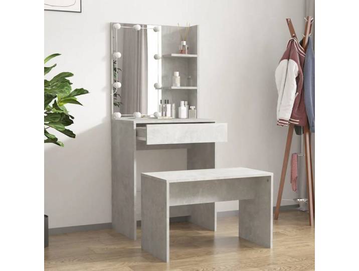 BESTLIFE Ensemble de coiffeuse avec LED Gris béton Bois d'ingénierie avec manuel de montage（40008717）VIDAXL