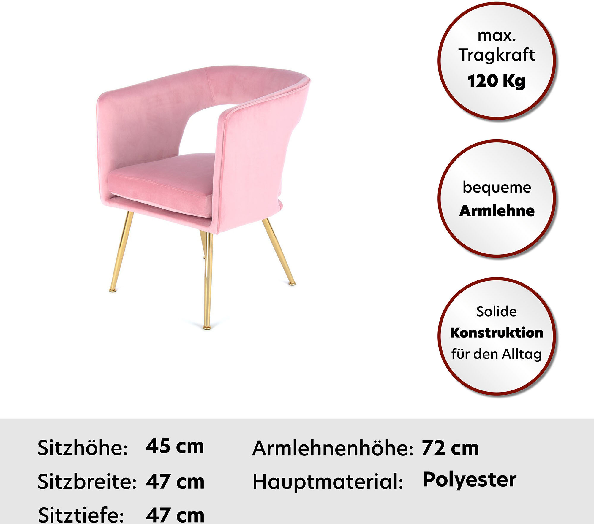 Stuhl KAYOOM "Jolene 125, Esszimmerstuhl,eleganter Stoffbezug", rosa, B:60cm H:77cm T:63cm, Sitz: Stoffbezug aus 100% Polyester / Gestell: 100% Eisen, Stühle, Stuhl, samtweicher Bezug, Rückenlehne und Armlehnen abgerundet