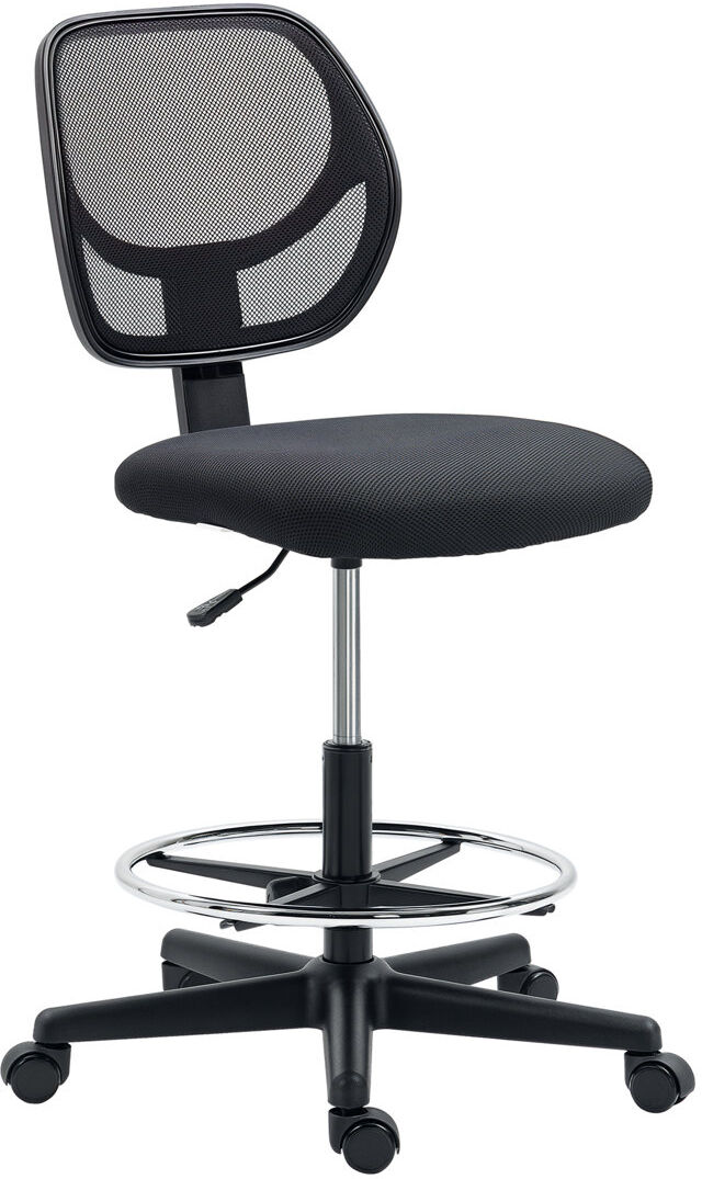 Inbox Zero Draughtsman Chair Office Chair w/ Adjustable Footrest Ring, Black Black 113cm H X 59cm W X 61cm D