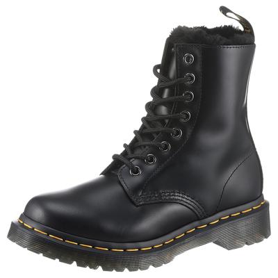 Schnürboots DR. MARTENS "1460 Serena", Damen, Gr. 43, Warmfutter, grau (dunkelgrau), Leder, unifarben, Schuhe Schnürboots, Chunky Boots, Plateau Schuh, Boots mit Warmfutterausstattung, Topseller