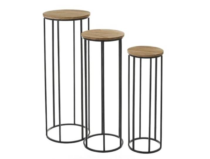 Set mit 3 Beistelltischen aus Holz und Metall in Natur und Schwarz