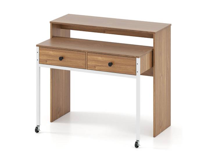 Costway Computertisch Natur, Naturfarben, 100x88x63 cm, Büromöbel, Schreibtische, Computertische