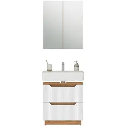 Vicco, Badmöbelset, Badmöbel-Set Lotta, Eiche/weiss gestreift, 2 Teile