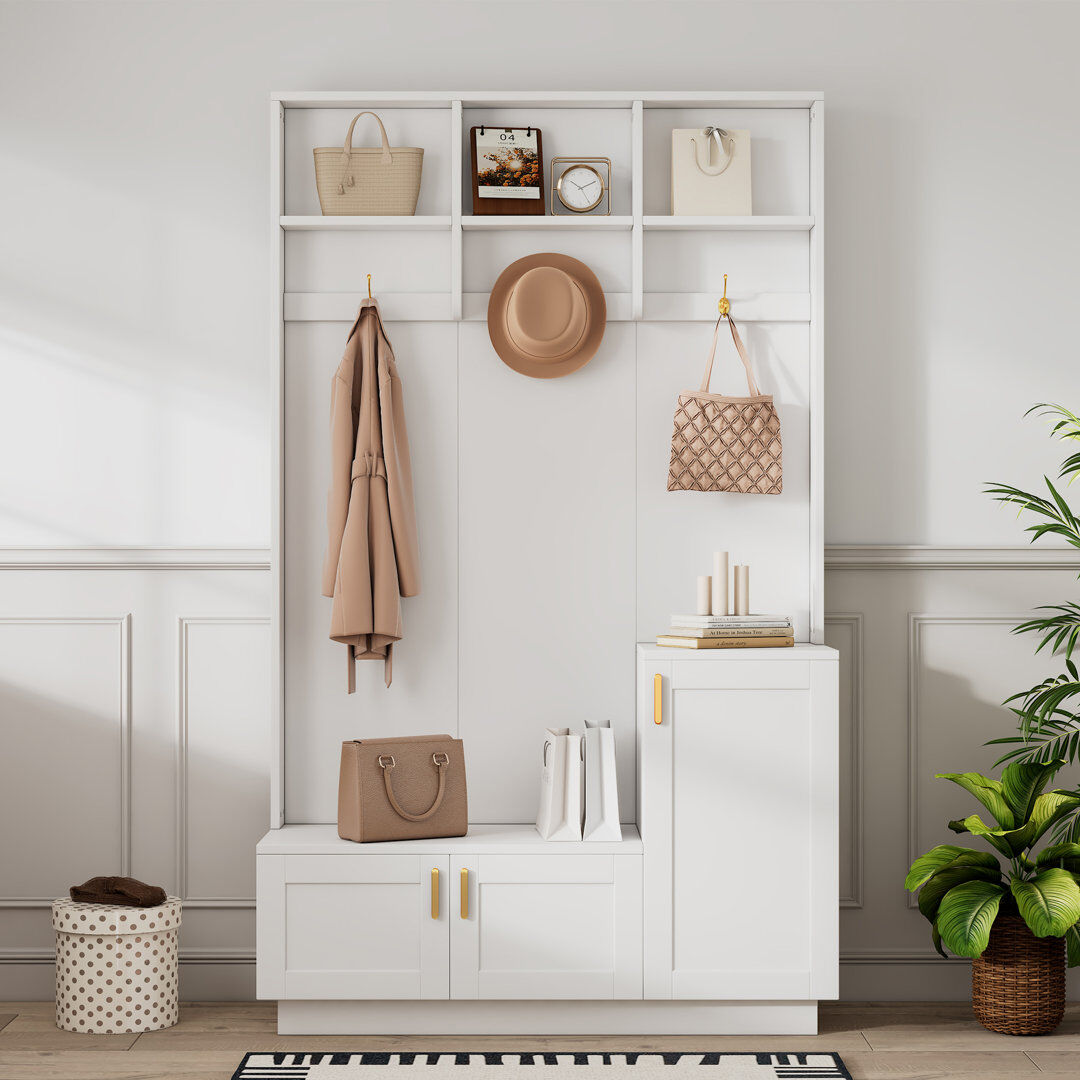 17 Stories Hall Tree 120cm Wide White 200cm H X 120cm W X 40cm D