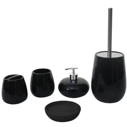 Mendler 5-teiliges Badset HWC-C72, WC-Garnitur Badezimmerset Badaccessoires, Keramik ~ schwarz