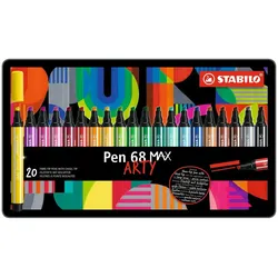 Premium-Filzstift mit dicker Keilspitze - STABILO Pen 68 MAX - ARTY - 20er Metalletui - mit 20 verschiedenen Farben