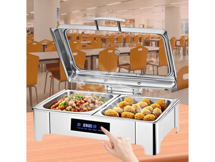 BOVDC Chafing Dish Elektrisch Glasdeckel 9L(B,1/2 Pan) Wärmebehälter für Speisen Einstellbarer Temperatur, Speisewärmer Buffetwärmer Elektrisch für Hotels, Buffet, Picknicks
