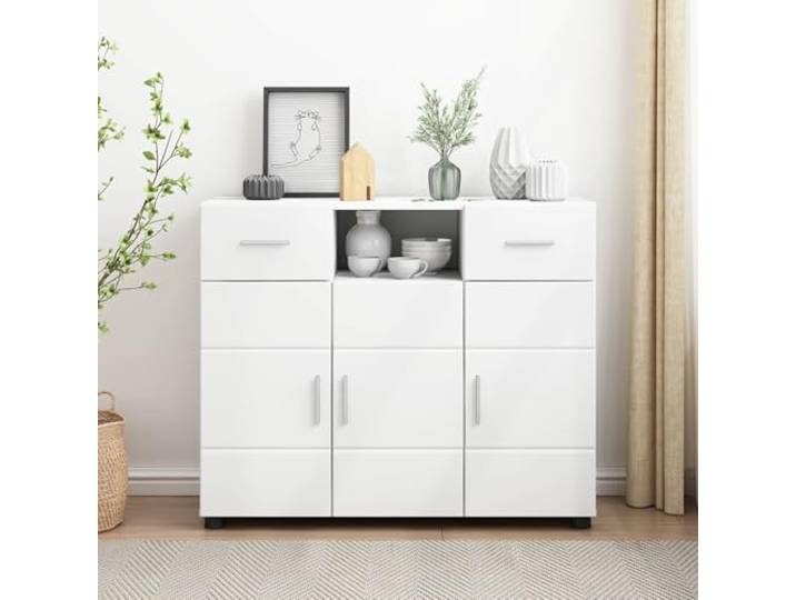 HKQWPBF Schrank aus Holzwerkstoff Weiß mit Türen für Wohnzimmer Rechteckige Form, matte Oberfläche, modernes Design, einfache Pflege, vielseitig einsetzbar