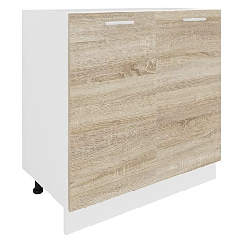 VCM Esilo Keukenonderkast met twee deuren, Wit/Eiken, H 82 x B 80 x D 46 cm
