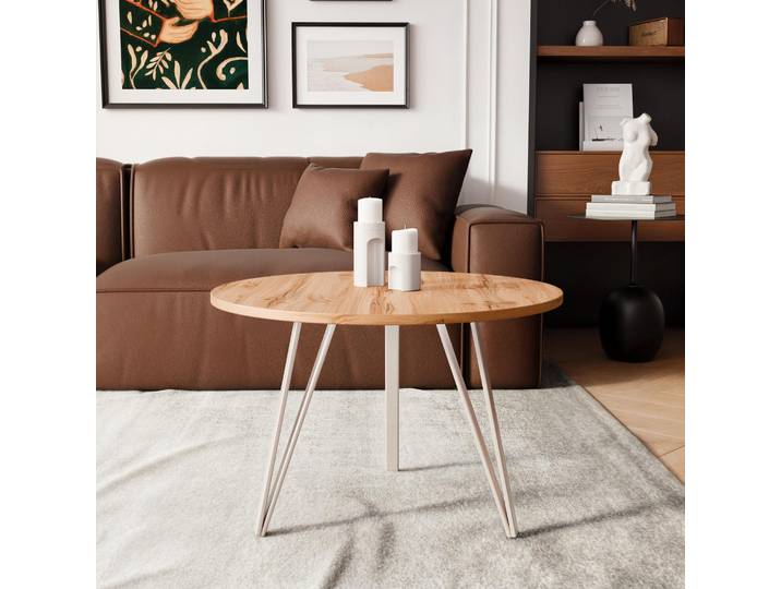 Idohome - RIO Runder Couchtisch Ø 67 cm, Farbe: Kaschmir/Eiche Wotan