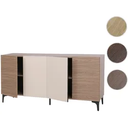 Sideboard HWC-Q84, Schrank Kommode, Türen 3D-Struktur Staufächer MDF Melamin 80x160x42cm ~ Nussbaum-Optik hell