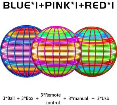 Inspired Finds Flying Hover Orb Toy With LED Lights Boomerang Spinner Ball blue Pink Red
