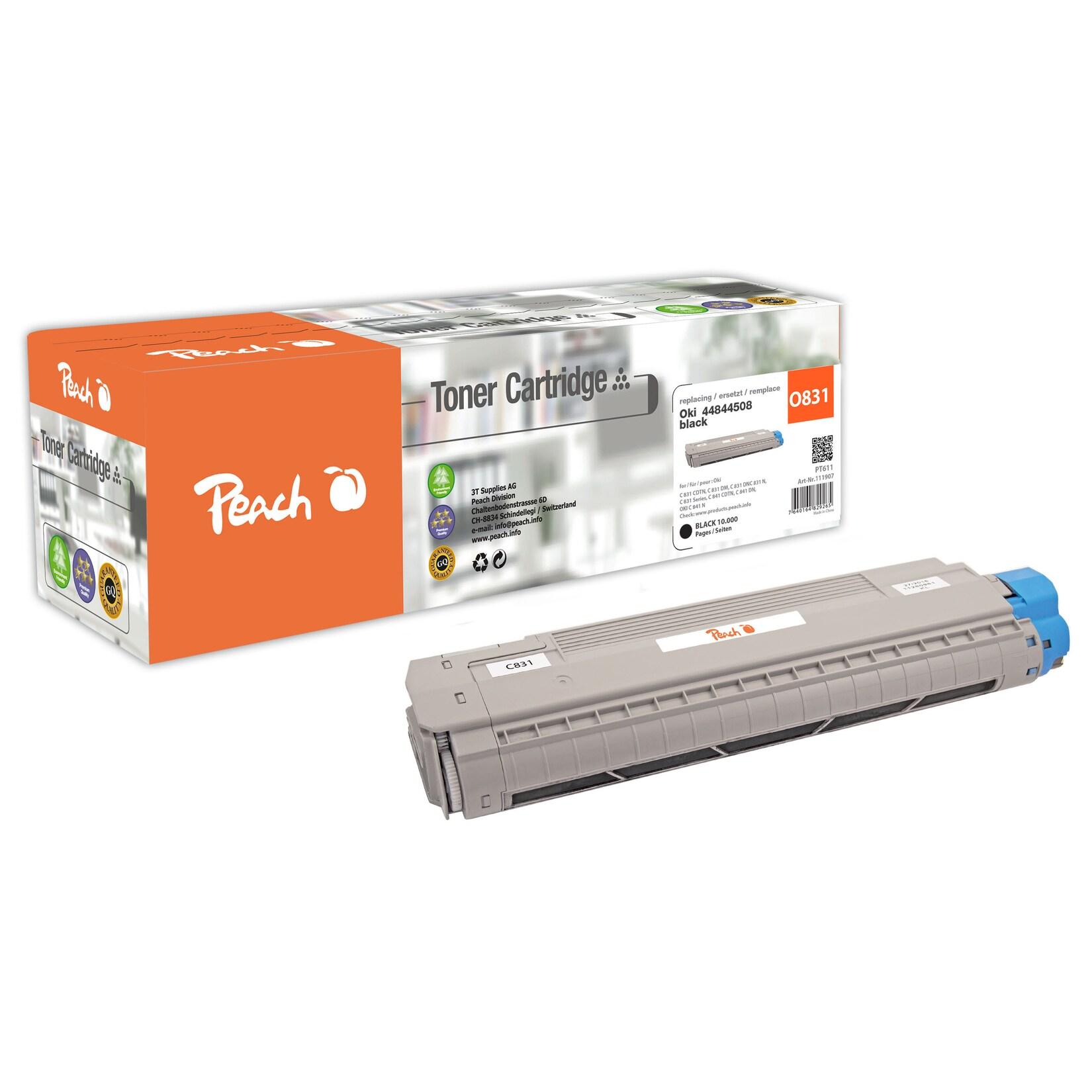 Peach O4484 Toner bk ersetzt OKI 44844508 für z.B. OKI C 831 CDTN, OKI C 831 DM, OKI C 831 DN, OKI C 831 N, OKI C 831, OKI C 841 CDTN (wiederaufbereitet)