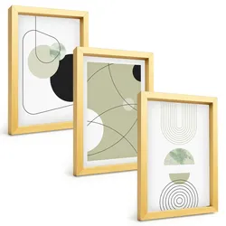 BILDER SET 3er Set - 20x30 cm Goldrahmen - Abstrakte Formen und Farben