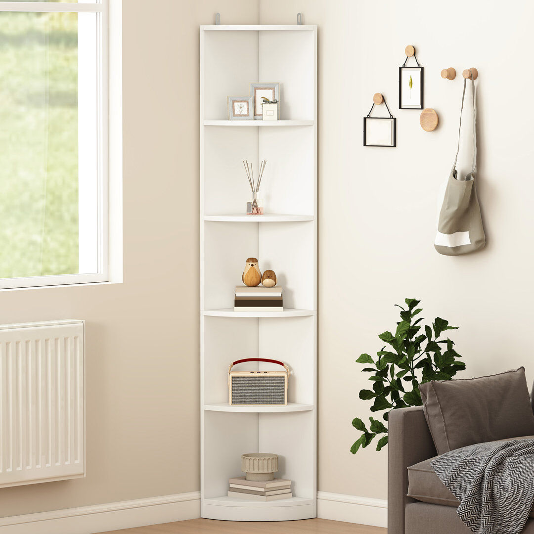 Blue Elephant Clarklake Corner Shelf Unit, Small Bookcase White 180cm H X 30cm W X 30cm D