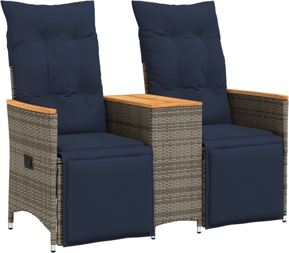 Gartensofa Verstellbar 2-Sitzer mit Tisch Grau Poly Rattan