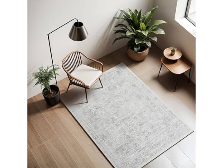 Livabliss Marrakech Vintage groß - Orientalischer Wohnzimmer 80x150 cm, Esszimmer, Schlafzimmer - Boho Kurzflor e für einfache Pflege - Mittelgrau und Creme