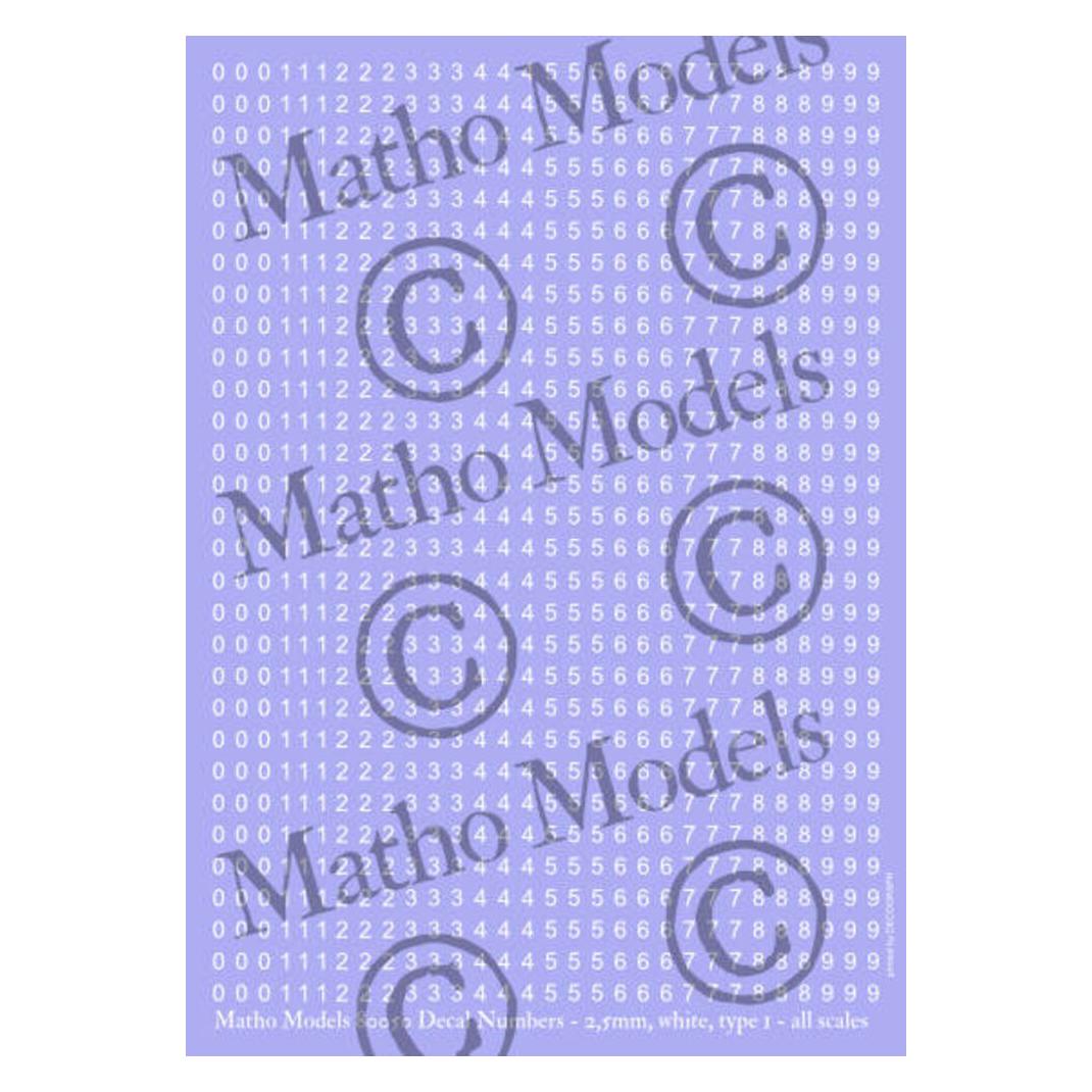 Matho Models Decal Numbers - 2.5mm, white, type 1 (80050)