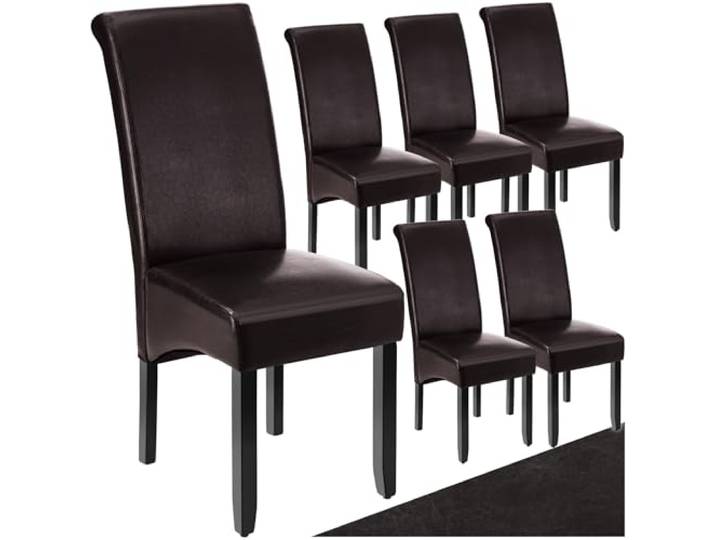 tectake® 6er Set Stühle, Kunstleder Stuhl mit hoher Rückenlehne, ergonomische Form, perfekt für den Esstisch, als Esszimmerstühle, Küchenstühle oder im Wohnzimmer - braun