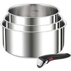 Tefal Ingenio Preference Kasserollen-Set 4teilig 16/18/20 cm + Griff (L898S444), Edelstahl, Pfannenset + Topfset, Silber