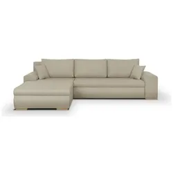 Aucune, Sofa + Bettsofa, Umkehrbares, umwandelbares Ecksofa + Aufbewahrungsbox – Stoff Malmo Beige (Ecksofa)