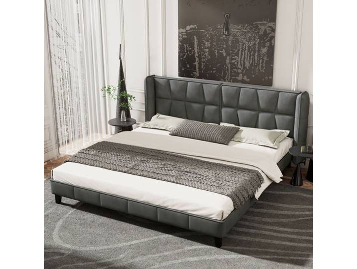 Lit capitonné 180 x 200 cm velours gris
