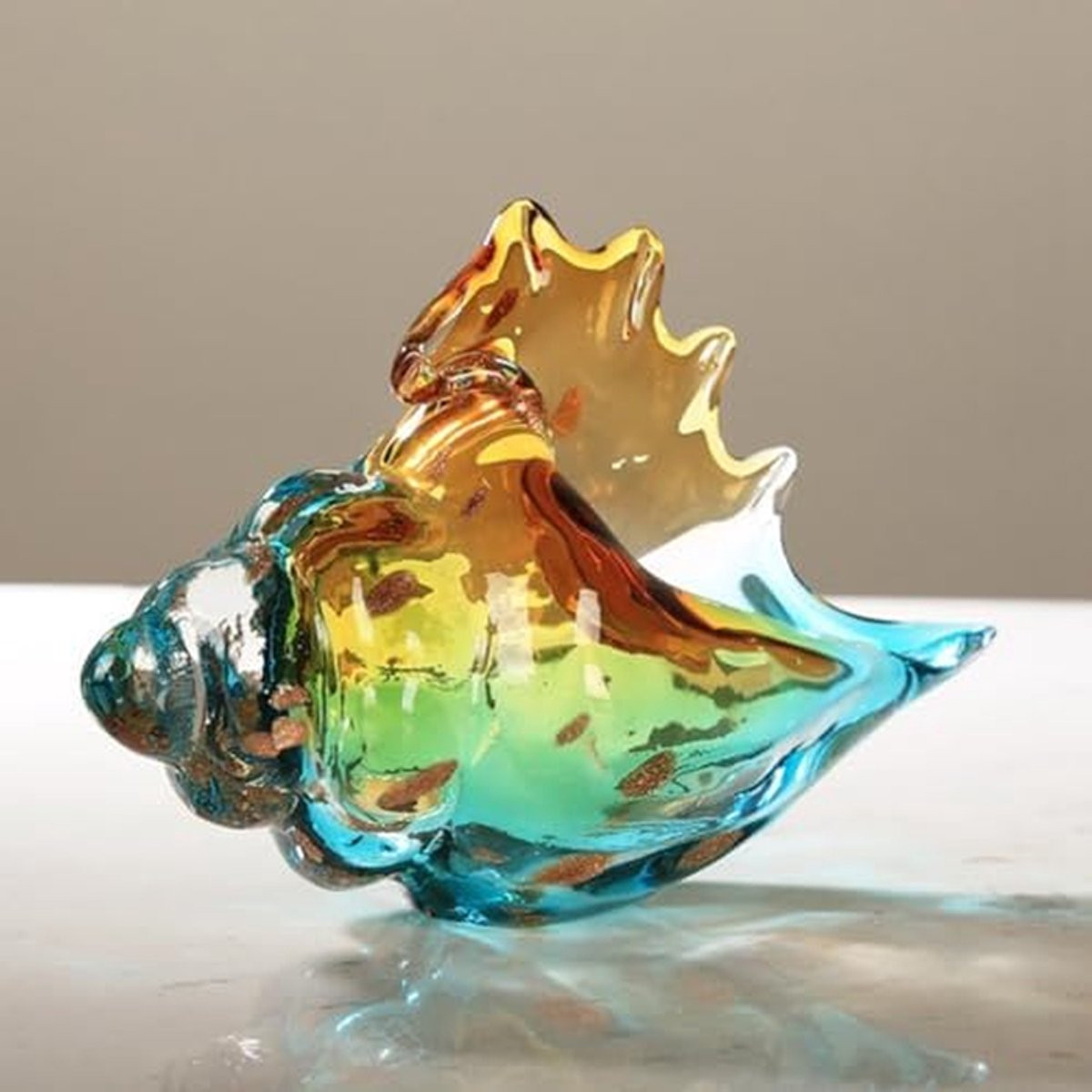 Handgeblazen Glazen Schelp Sculptuur - Unieke Kustdecoratie voor op Tafel, Kast of Badkamerrek