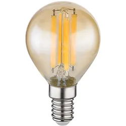 LED Retro Filament Leuchtmittel Vintage Leuchtmittel E14 Kugel Glühbirne, amber Glas, 6 Watt 700 Lumen 3000 Kelvin warmweiß, DxH 4,5x7,8 cm